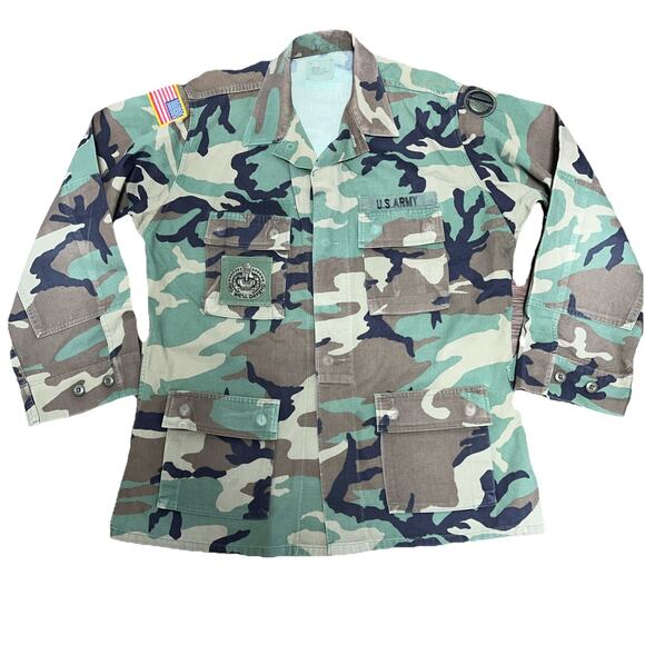 Vintage US Army Jacket Mens Large Long Camo BDU 85th Infantry US Flag Patch 90s - Picture 1 of 10